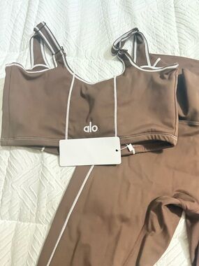 ALO Yoga Brown Brami with White Contrast Stitching